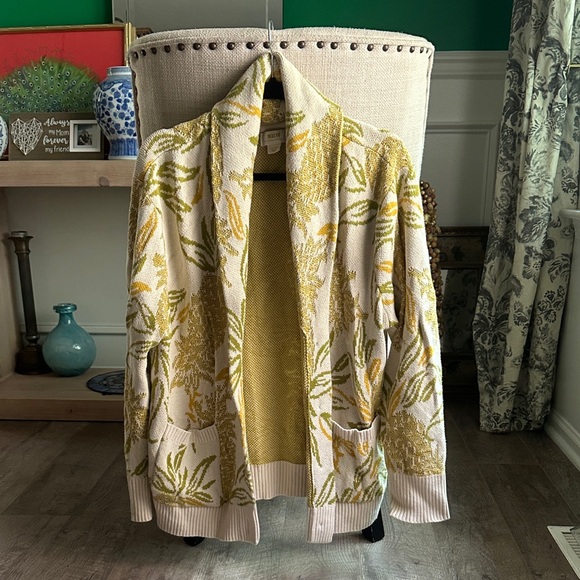 Maeve Sweaters - Maeve Botanical Knit Sweater in White and Gold pineapple Anthropologie